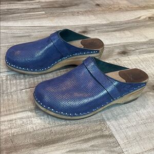 Troentorps Blue Suede Clog daVinci mules metallic dot accent size 37 / US 7-7.5